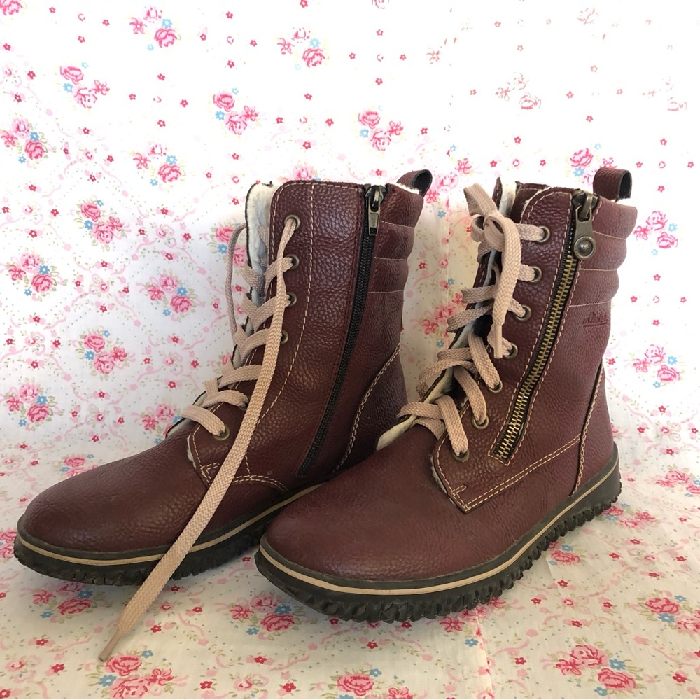 Rieker Maroon Ankle Boots. Zip and Tie. Size 6 1/2.